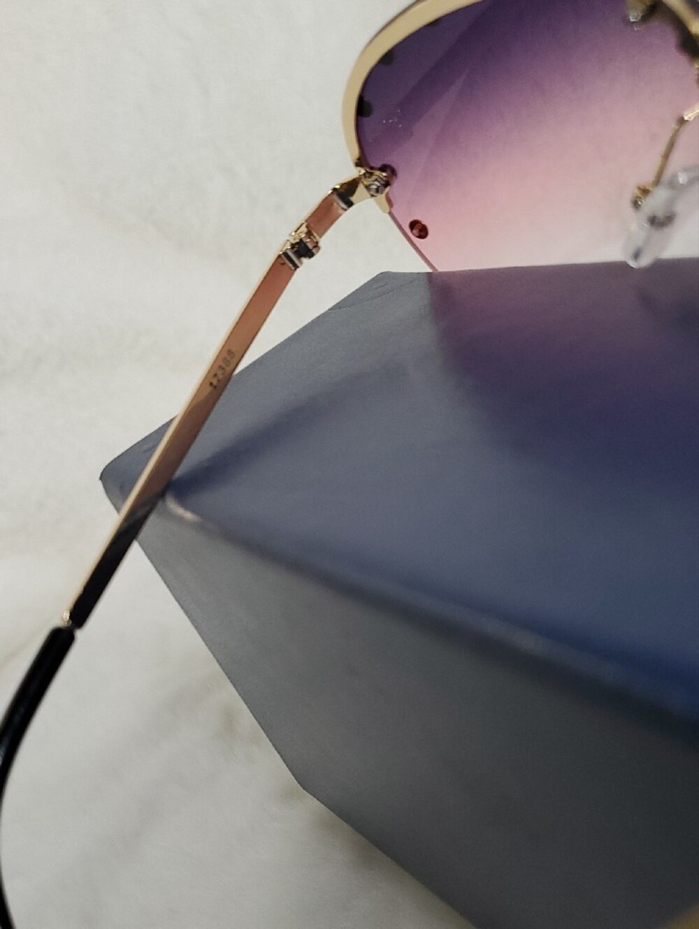 Purple Gradient Rimless Sunglasses with Gold Stud Accents Inspir@d Fashion . - Picture 6 of 8